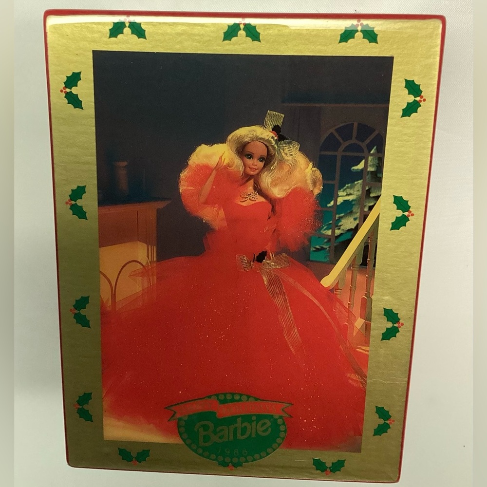 Mattel Enesco 1988 Happy Holidays Barbie Wood Musical Box Deck the Halls NEW